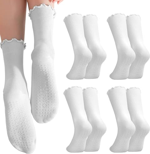 YNOYMO Stoppersocken Yoga Socken Damen AntiRutschSocken Rutschfeste mit Noppen Grip ABS Socken für Pilates Barre Ballett Tanz Trampolin Krankenhaus Reha 4 Paar