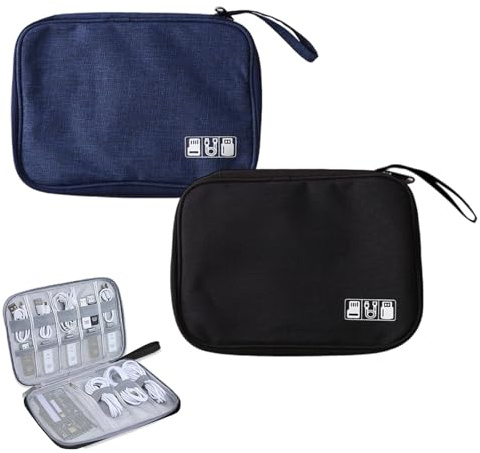 LIUQOBN 2 Pcs Travel Cable Organiser Bag,Bag Travel Electronics,Electronics Accessories Organizer Bag for Chargers Cables USB Drive SD Card Power Bank Disk(Black and Navy Blue)