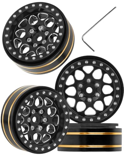 BRCatWPark RC 1.3 Beadlock Wheel Rims for 1/18 TRX4M 1/24 SCX24 FCX24 RC Crawler Car,4pcs RC 1.3 in Brass Rims & Aluminum Beadlock,RC Truck Rims,Black