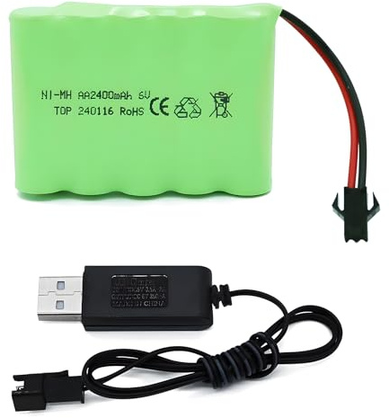 Tosiicop 6V 2400mAh RC Akku - AA NiMH Wiederaufladbar Ferngesteuertes Auto Akkupack RC Rechargeable Battery mit SM-2P Stecker und USB-Ladekabel für Remote Control Car Truck Auto Stunt Fahrzeuge Bat