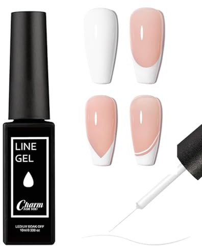 Liner Gel Nail Polish - White Nail Polish - French Tip Gel Polish 10ML - Painted GelPolish Thin Brush for French Tip Manicure Nail Art Soak Off UV/LED for Painting Drawing