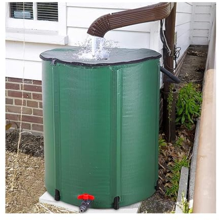 Tonneau de collecte d'eau de pluie vert de 50 L – Système de stockage d'eau portable en PVC pour le jardin, solution efficace pour la récolte de l'eau en plein air, idéal pour l'entretien des pelouses