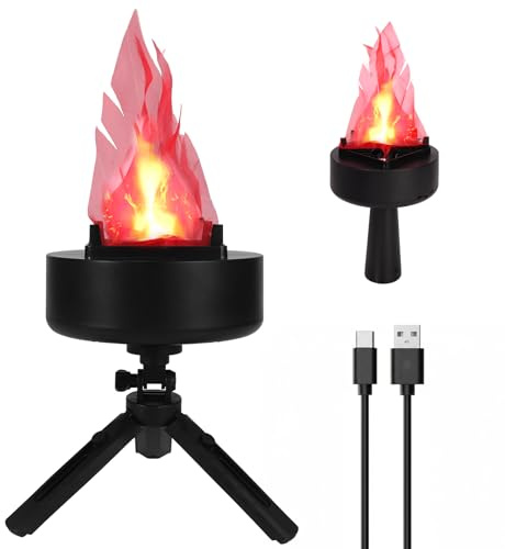 TOPCHANCES 3D Fake Flame Light USB Rechargeable Flameless Fire Lamp- Realistic LED Flickering Flame Effect,Fake Campfire for Halloween,Christmas,Thanksgiving,and Outdoor Camping Decor