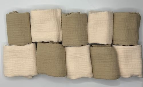Babyline 10 Gasas Muselinas Algodón Orgánico 48X24 Cm Bebés. Toallas Bebé Recién Nacido Muselinas Bebé Algodón Baberos Muselina Ecofriendly, Toallitas Reutilizables. (Arena/Beige)