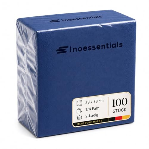 Inoverse Servietten Blau 33 x 33 cm 100 Stück, Papierservietten Großpackung | 2-lagig 1/4-Falz einfarbig, Einwegservietten, für Hochzeit, Buffet, Party, dekorative Tischservietten für Gastronomie