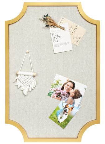 Okydoky Pinnwand Kork mit Leinen, 50 x 75 cm Groß Korkwand Pinnwand, Pinwand Korktafel Für Küche, Büro, Schul und Zuhause Dekoratives,gold holzrahmen(gold-5075). DE