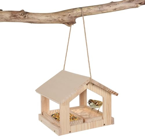 Vogelhaus zum Aufhängen, Großes Vogelfutterhaus mit 2 Holztabletts, Futterhaus für Vögel Hängend/Behoben, Wetterfest Vogelhaus für Balkon Garten, Vogelfutterspender für Wildvögel (Hängend-Halterung)