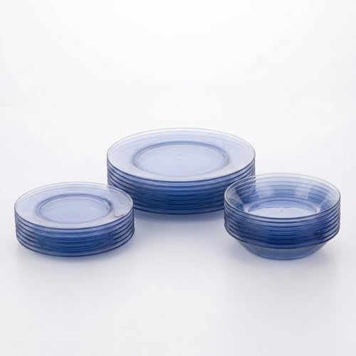 DURALEX | Vajilla 6 Personas 18 Piezas de Vidrio Templado Resistente Elegante y Duradera Color Marine - Vajilla Completa de cristal Duralex Apto para Microondas y Lavavajillas