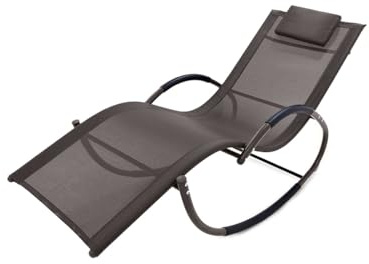 INTRECCI Sedia Dondolo da Giardino | Sdraio in Textilene con Cuscino Poggiatesta | Lettino Prendisole Basculante da Esterno e Terrazzo | Struttura in Acciaio Verniciato - Max 110kg | Colore: Tortora