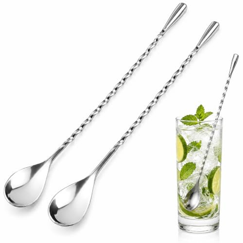 Cocktail Stirrers - 2 Pcs 30.5 cm 304 Stainless Steel Mixing Spoons | Twisted Handle For Smooth Stirring, Spiral Design Helps Layer Drinks And Improves Grip