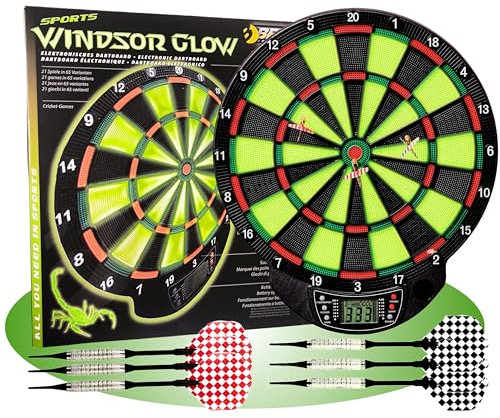 Best Sporting Dartscheibe elektronisch Windsor I Glow In The Dark Dartboard mit LCD-Anzeige I E-Dartscheibe mit 6 Dartpfeilen & 12 Ersatzspitzen I hochwertiger Dartautomat für 4 Spieler