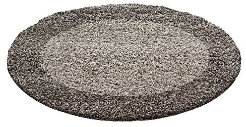 Carpettex Hochflor Teppich Wohnzimmer Shaggy Flokati Teppich Modern Bordüre Design 120 cm Rund Taupe - Teppich Schlafzimmer Weich Flauschig Waschbar Teppich Küche Esszimmer - Langflor Teppiche