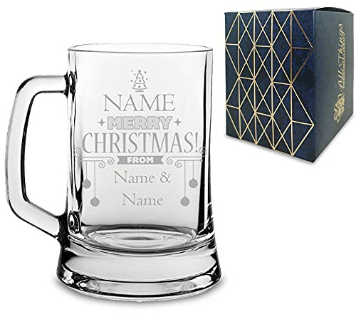 Personalised Engraved Christmas Tankard Glass, Fantastic Christmas Gift and Secret Santa Gift
