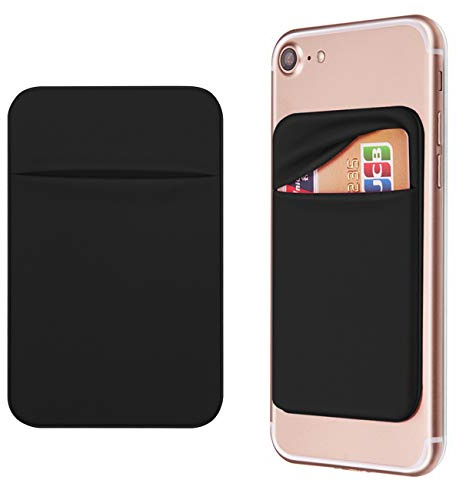 OBVIS Cell Phone Card Holder Stick On Wallet Sleeve, Black, 2 Pack
