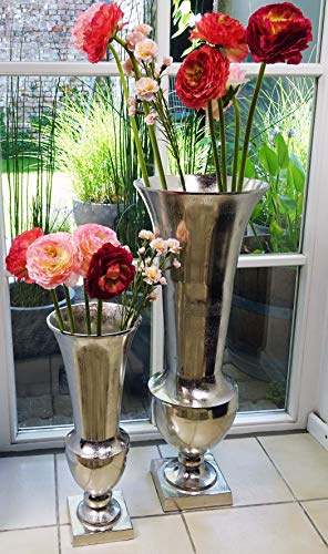 Vase Blumenvase Gefäß Pokalvase Dekovase Aluminium Silber Aluminium - Bodenvase für Kunstblumen und Pampasgras - 52 cm oder 80 cm (30x30x80 cm)