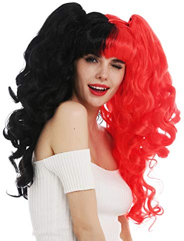 WIG ME UP - SH70103 Perücke Damenperücke Karneval Halloween Cosplay lang gelockt abnehmbare Zöpfe Gothic Lolita schwarz rot Hälften