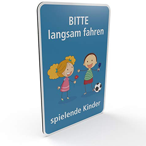Betriebsausstattung24 Hinweisschild für Spielstraßen/verkehrsberuhigte Straßen - Spielende Kinder - 2mm (20,0 x 30,0 cm, Bitte langsam fahren - spielende Kinder)