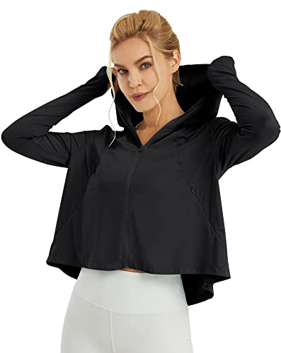 G4Free Long Sleeve Sun Shirts Women Hoodie Jacket Hiking Running Fishing Quick Dry Cooling SPF Shirt (Black, M)