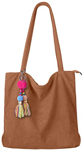 FITDON cord Tasche Damen Umhängetasche mit Reißverschluss, Groß Shopper Tasche Schultertaschen Tote Bag Handtasche