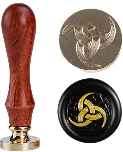 Kit de sellos de cera de 30 mm, triple cuerno de Odín, cuerno de Odín, sello de cera triskele con cuernos con cabeza de latón extraíble, mango de madera