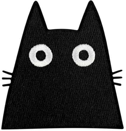 Urbanski Patch schwarze Katze mit erschrockenem Blick zum Aufbügeln 7 x 6,5 cm | Aufnäher Applikation Bügelbild
