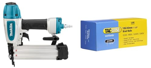 Makita AF506 Druckluftnagler 8 Bar 50 mm & TACWISE 0400 Stauchkopfnägel Brad Typ 18G / 40 mm, verzinkt, Grau