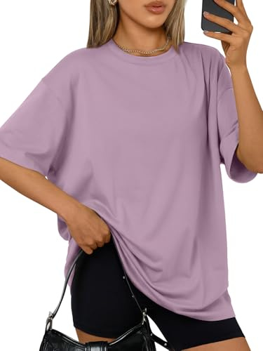 Trendy Queen Womens Oversized Summer T Shirts Plus Size Capsule Wardrobe Tops Short Sleeves Fashion Workout Clothes 2026 DarkPink XL