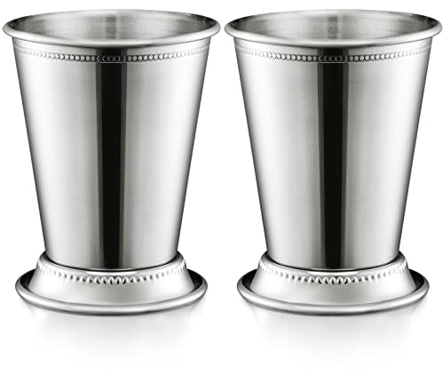 ZEAYEA Set of 2 Mint Julep Cups, Classic Stainless Steel Glasses for Party, Bar, Home, Restaurant, 12 oz Metal Cocktail Glasses for Beer, Juice, Beverage