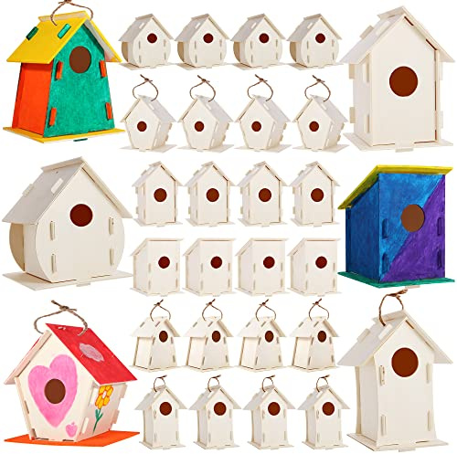 ILHSTY 18 Pack Large Paintable DIY Wooden Bird Houses Kits for Kids, Kids Crafts Wood Houses for Crafts Class Parties Birthday, DIY Crafts and Art Birdhouse Kits for Children to Build and Design（18）