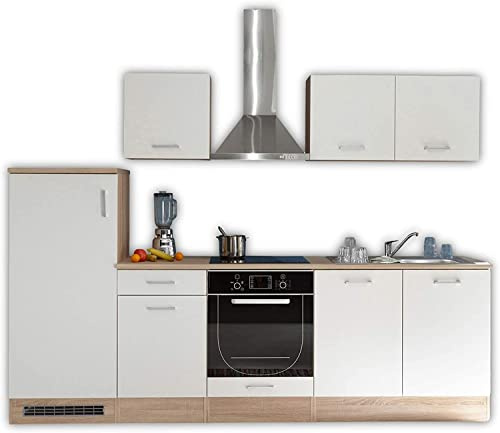 AVANTI TRENDSTORE Andrea Küchenblock ohne Geräte und Waschbecken Sonoma Eiche und Weiß matt BxHxT ca. 270x195x60cm