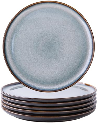 LERATIO Keramik-Speiseteller-Set mit reaktiver Glasur, 26,7 cm | Geschirr-Set aus Porzellan, moderne Form, für Küche, mikrowellen-, spülmaschinen- und ofenfest, kratzfest, Grauweiß