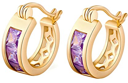 Ayoiow Boucle D Oreille Mariage Longue, Cuivre Or Boucle D'Oreille Femme Hoop Dangle Avec Noeud Carré Violet Zirconium Cubique