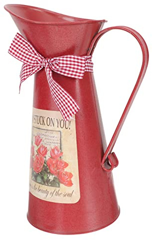 OFFSCH Rustic Style Metal Flower Bucket Vase for Flower Arrangement, Red Iron Flowerpot Planter, Farmhouse Floral Container for Home Décor and Garden Display