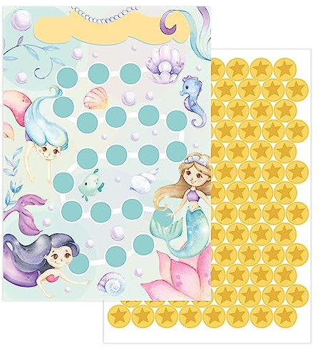 JEKA Lot de 10 Tableaux de récompenses pour Enfants - Motif : Sirènes - avec Leurs Autocollants étoiles pour motiver Les Enfants aux tâches ménagères, aux devoirs, au brossage des Dents