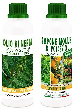 Sapone Molle di Potassio 250ML + Olio di Neem 250ML 100% Concentrato Puro Vegetale
