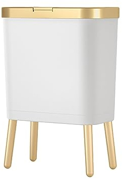Allayu Cubo de Basura con Tapa - Cubo de Basura Fácil y Eficiente para Cocina Cesto de Basura Moderno y Estrecho para Plástico de Cocina, Oro Blanco, (15L33.2 * 19.6 * 48.5cm