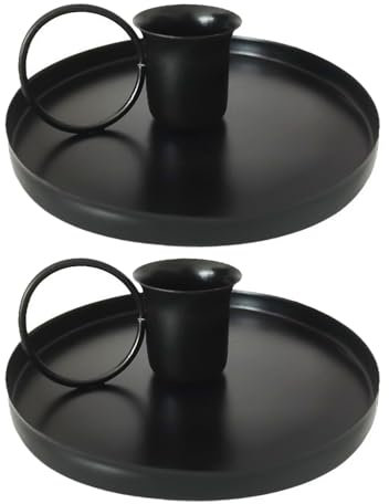 2 Antike Metall-Eisen-Kerzenhalter, Zylindrische Kegelkerzenhalter für Weihnachtsdekoration, Hochzeitsdekoration und Ausgefallene Dekoration (Schwarz)