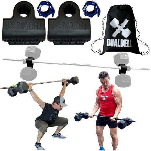 Black DUALBELL Pair for 1” bar and blue weight collars- Home gym dumbbell to barbell adapters - Connect Dumbbells to 1” standard diameter bar to replace weight plates- holds up to 100lb dumbbell