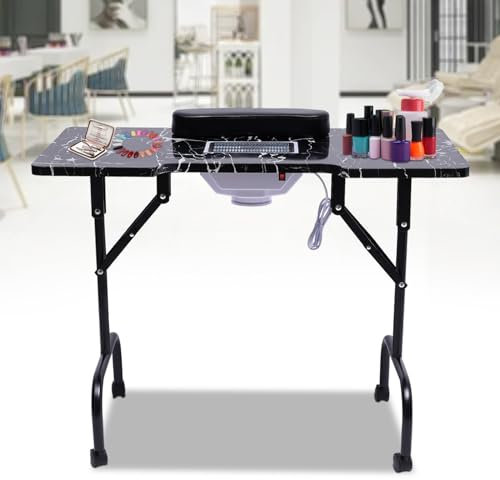 Klappbar Nagelstudio Tisch Nageltisch mit Absaugung und Handauflagen, Tragbare Maniküre Tisch Mobiles Nageldesign Tisch Aufklappbarer Nagel Tisch, 90 x 40 x 72cm