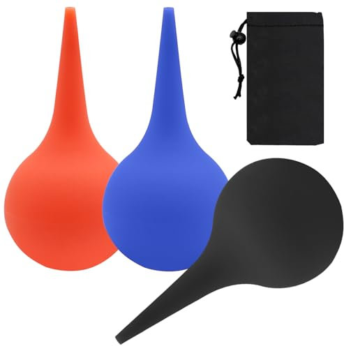 BORISCA 3 PCS Poire Lavement Oreilles, Poire Oreille Bouchon Adulte Enfant avec Sac Tissé Poire Effilée pour Nettoyer les Oreilles Seringue oreille Utiliser pour Nettoyage des Oreilles (Multicolore)