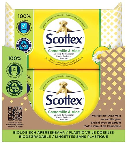 Scottex® Chamomile & Aloe - Carta igienica umidificata, 456 salviette (12 confezioni di 38 salviette)