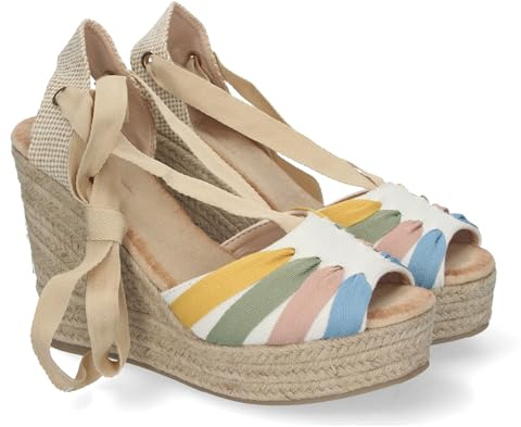 shoes&blues.es Sandalia de Cuna para Mujer, Forrada de Yute, con Pala Abierta, y Cierre de Cordones, Primavera Verano 2022