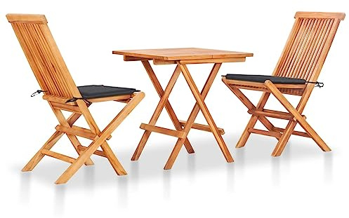 KTHLBRH Gartenmöbel Set Terrassenmöbel Balkonmöbel 3-TLG. Bistroset mit Anthrazit Kissen Massivholz Teak