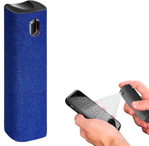 IO CLEAN Mini spray nettoyant d'écran pour smartphones, iPad, MacBook, ordinateurs portables, écrans de voiture, écrans tactiles, 3 en 1, chiffon en microfibre et housse (bleu marine)