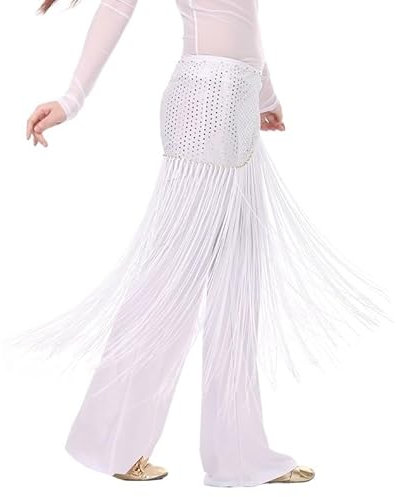 Bauchtanz Hüfttuch,Bauchtanz,Bauchtanz Gürtel Frauen Bauchtanz Pailletten Quaste Hüfte Schal Bauchtanz Dreieck Hip Schal Wrap Gürtel Rock Fransen(White)