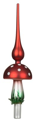 Kaemingk Christbaumspitze Glas Fliegenpilz 31cm hoch - aussergewöhnliche Baumspitze Weihnachtsbaumspitze - Christbaumschmuck & Weihnachtsbaumschmuck - Rot Weiß