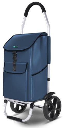 VOUNOT® Einkaufstrolley Klappbar aus Aluminium mit 58L Wasserdichter Tasche, 2 Extra große Räder mit Schutzblech, Faltbarer Einkaufswagen, Treppensteiger Trolley, Marineblau