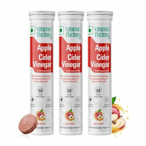 Apple Cider Vinegar with The Mother - Effervescent Tablets 1000MG AVC Enhanced with Garcinia Cambogia, Pomegranate Extract & Vitamin B6 & B12 Apple Flavour (45 Effervescent Tablets)