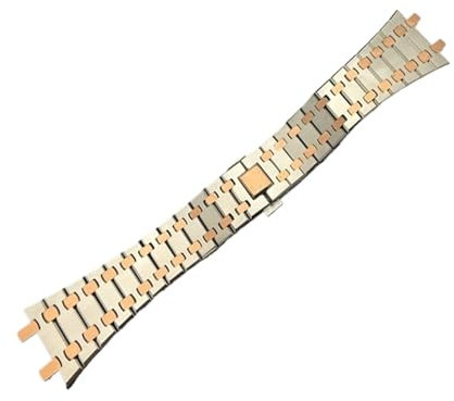 QTYQWC Schwarzes Gold-Silber-Uhrenarmband 21 mm 26 mm für Männer und Frauen, komplett aus Edelstahl, kompatibel mit AP ROYAL Oak-Armband, Faltschließe