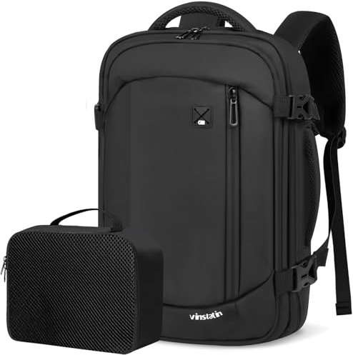 Vinstatin 40x20x25 cm Handgepäck Rucksack für Ryanair Flugzeug | 14 Zoll Laptop Rucksack wasserdicht | 20L Business Reiserucksack Damen & Herren inkl. 1 Packwürfel (Schwarz)